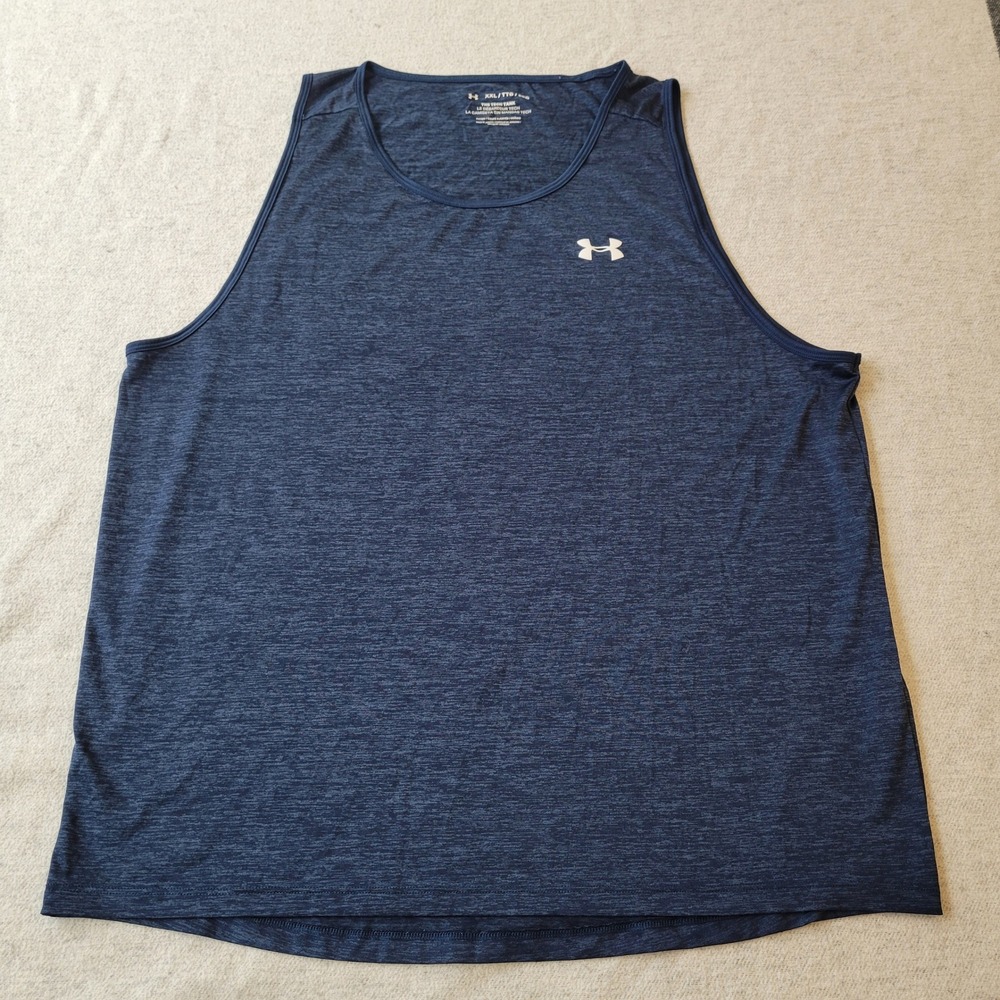 Under Armour Men's Tech Tank Shirt 2XL Navy Blue Fitted Gym Crossfit Performance